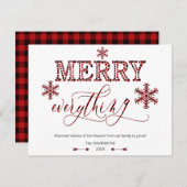 チャーミングな赤いバッファローのホリデー MERRY エブリシング シーズンカード (正面/裏面)