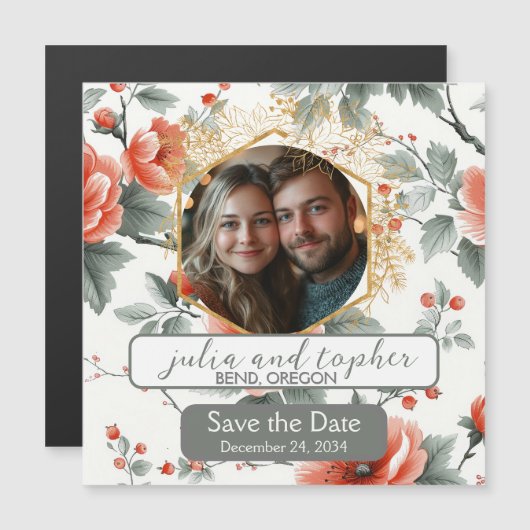 チャーミングな赤と白のクリスマスウェディングマグネット マグネット招待状 (正面/裏面)