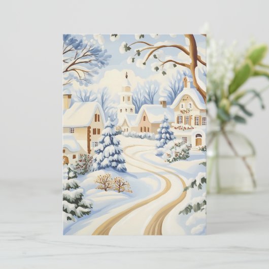チャーミングな雪に覆われた村のクリスマスカード シーズンカード (スタンド正面)