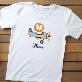 チャーミングな飛行機のキュートなライオン パーソナライズ トドラーTシャツ