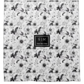 チャーミングな黒と白の花のシャワーカーテン シャワーカーテン (正面)