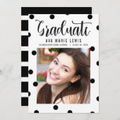 チャーミングドット ブラック 卒業おめでとうカード 案内状 (正面/裏面)