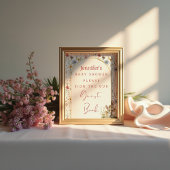 チャーミングベージュのワイルドフラワーバニーゲストブック ポスター