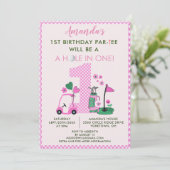 チャーミング ゴルフ ピンク ガール 1歳 誕生日パーティー 招待状 (スタンド正面)