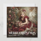 チャーミング ヴィクトリアン エンジェル ディープレッド クリスマスカード (正面)