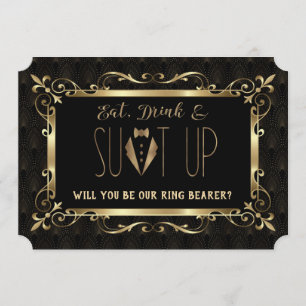 チャームに満ちた1920年代のゴールドアートデコ　リングボアになって 招待状