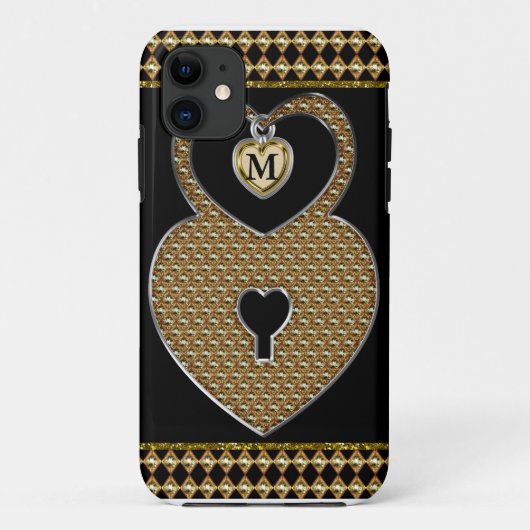 チャームのモノグラムが付いている金ハートロック Case-Mate iPhoneケース (裏面)