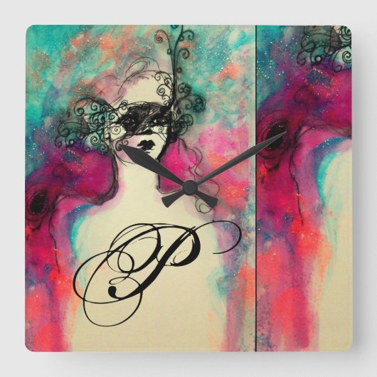 チャームのモノグラム スクエア壁時計 (正面)