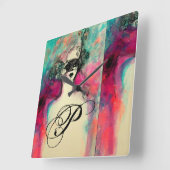 チャームのモノグラム スクエア壁時計 (傾斜)