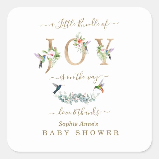 チャームの小さなバンドルの喜びハミングバードベビーシャワー スクエアシール (正面)