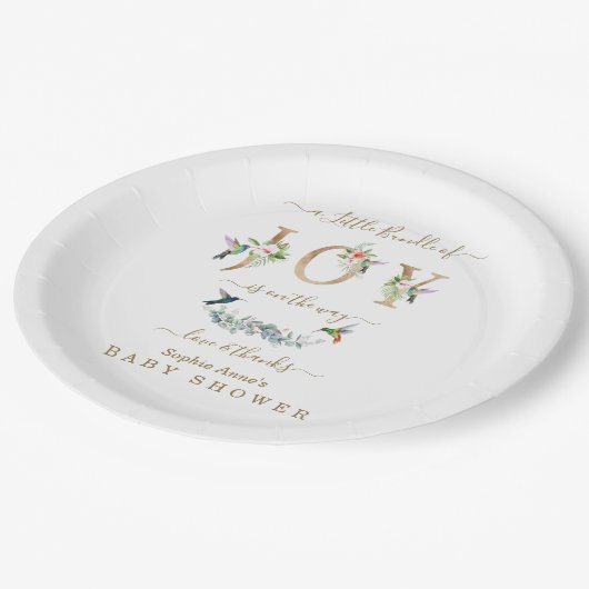 チャームの小さなバンドルの喜びハミングバードベビーシャワー ペーパープレート (アングル)