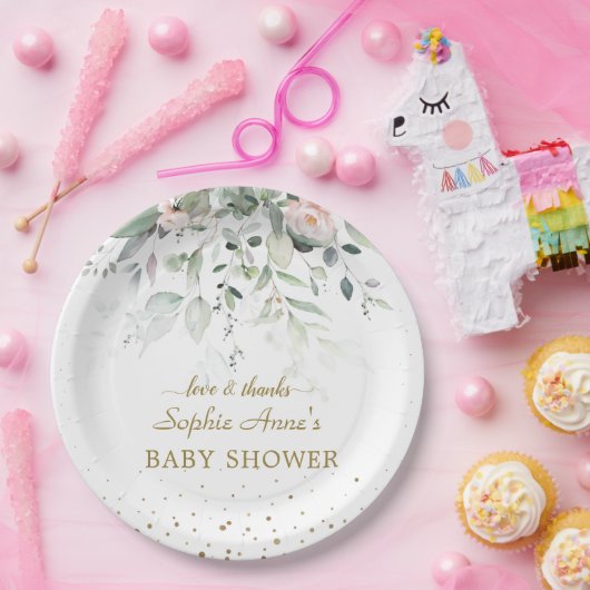 チャームの水色の緑のピンクのフローラ赤ちゃんシャワー ペーパープレート (パーティー)