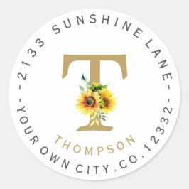 チャームひまわり花モノグラムサーキュラー住所 シール