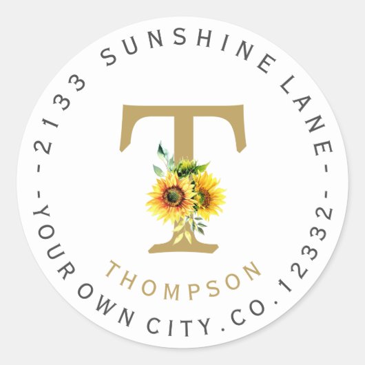 チャームひまわり花モノグラムサーキュラー住所 シール (正面)