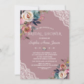 チャームほこりっぽいブルーほこりっぽいバラ花ブライダルシャワー 招待状 (正面)