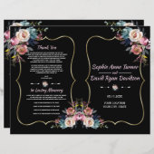 チャームほこりっぽいブルーピンクの花金ゴールド結婚式 プログラム (正面/裏面)