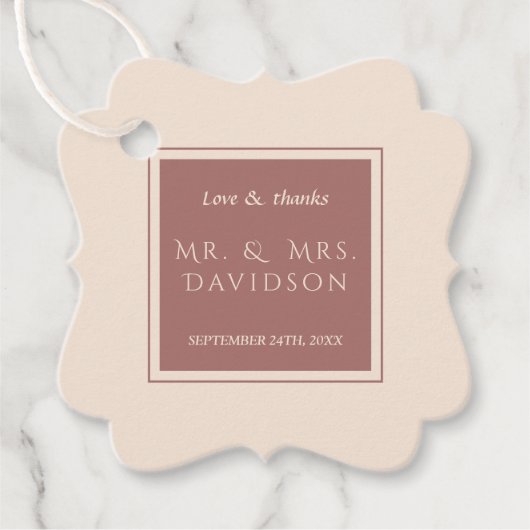 チャームアイボリーダークピーチフレームタイポグラフィ結婚 フェイバータグ (正面)