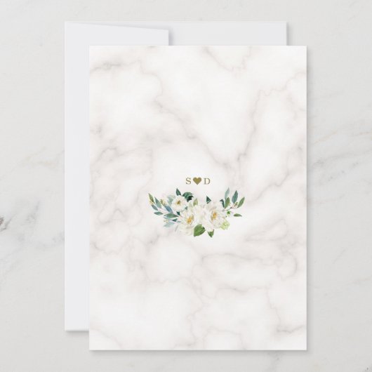 チャームアイボリーホワイトフラワーズバラ金ゴールド結婚大理石 招待状 (裏面)