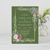 チャームウィンターホワイトレッドフローラグリーン金ゴールド 招待状 (スタンド正面)