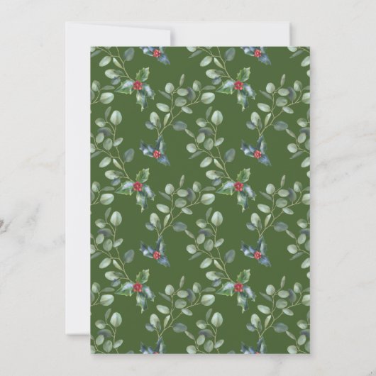 チャームウィンターホワイトレッドフローラグリーン金ゴールド 招待状 (裏面)