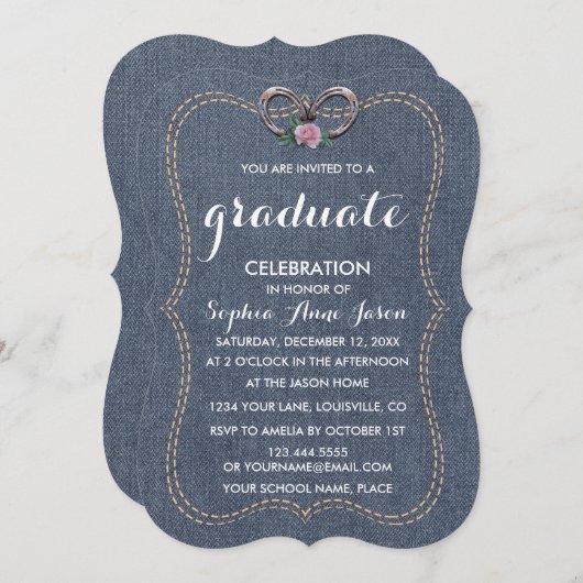 チャームウエスタンオールドデニムホースシューズ卒業 招待状 (正面/裏面)