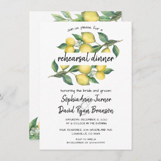チャームウォーターカラーレモントロピカルリハーサルディナー 招待状 (正面/裏面)