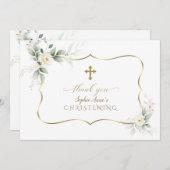 チャームエアリーグリーンリーホワイトフラワーズガール《キリスト教》洗礼式や命名式 サンキューカード (正面/裏面)