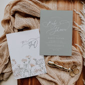 チャームエレガントセージ緑ワイルドフラワーベビーシャワー 招待状