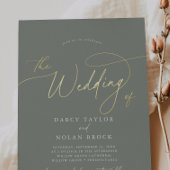 チャームエレガントダークセージ金箔の結婚式の招待 箔招待状