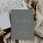 チャームエレガントダークセージ金箔の結婚式の招待 箔招待状