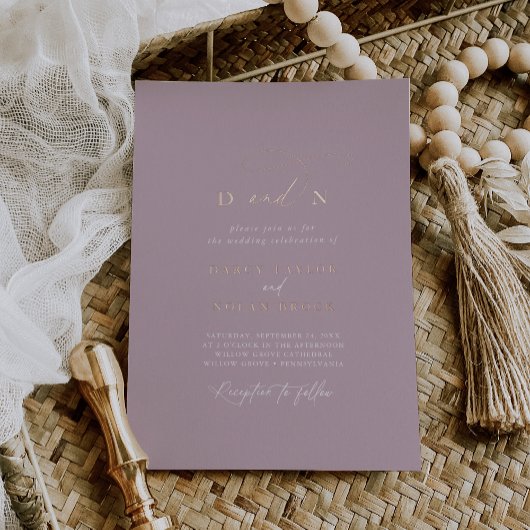 チャームエレガントピンクローズゴールドフォイルウェディングアクト 箔招待状