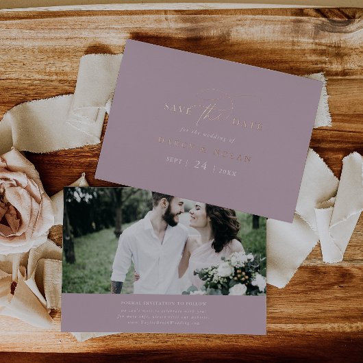 チャームエレガントピンクローズゴールドフォイル日付を保存 箔招待状