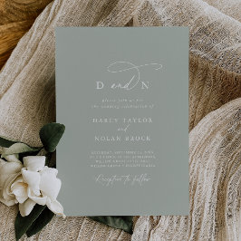 チャームエレガントモノグラムセージ結婚グリーン 招待状