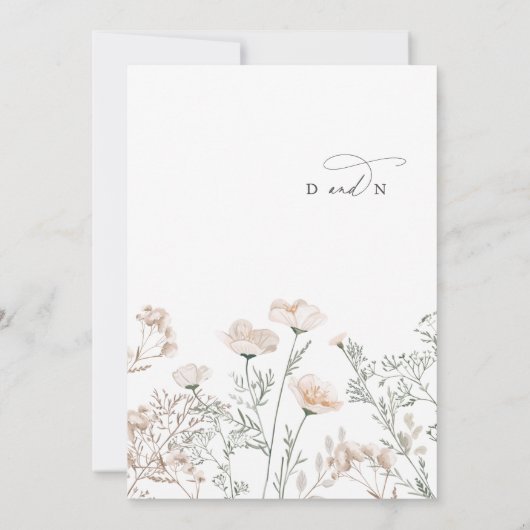 チャームエレガントモノグラムピンクワイルドフラワー結婚ズ 招待状 (裏面)