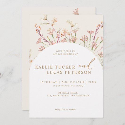 チャームエレガントワイルドフラワーアーチ結婚式招待状 招待状 (正面/裏面)