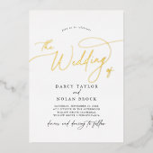 チャームエレガント白黒ゴールドフォイルウェディング招待 箔招待状 (正面)