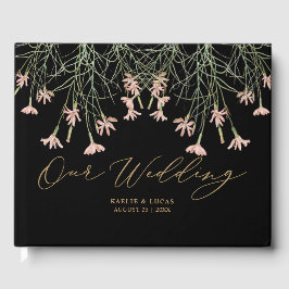 チャームエレガント野生の花 |ブラック&金ゴールド結婚ズ ゲストブック