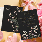 チャームエレガント野生の花 |ブラック&金ゴールド結婚ズ 招待状