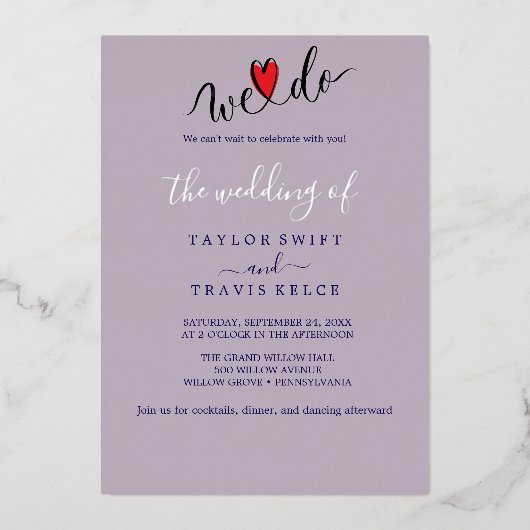 チャームエレガント銀箔パープル庭園の結婚式 箔招待状 (正面)