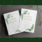 チャームオリーブ金ゴールドスペインのガール1stバースデーバプテスマ 招待状