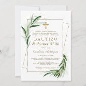 チャームオリーブ金ゴールドスペインのガール1stバースデーバプテスマ 招待状 (正面)