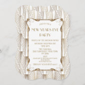 チャームオールドハリウッドホワイト素晴らしギャツビー新年 招待状 (正面/裏面)