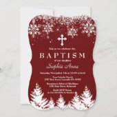 チャームガールウィンタースノーフレークスレッドグリッターバプテスマ 招待状 (正面)