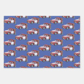 チャームクリスマストラック小妖精や小人カロリングサンタスリー ラッピングペーパーシート (正面3)