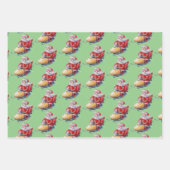 チャームクリスマストラック小妖精や小人カロリングサンタスリー ラッピングペーパーシート (正面2)