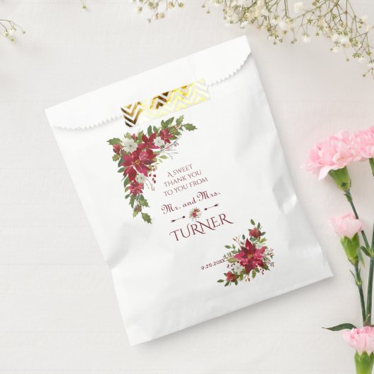 チャームクリスマスレッドホワイトポインセチア結婚フレーム フェイバーバッグ (封をした状態)