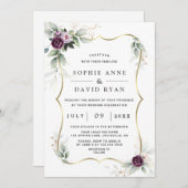 チャームグリーンリーパープルピンクフローラ金ゴールド 招待状 (正面/裏面)