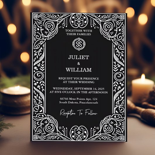 チャームケルト北欧の中世スクロールバイキング結婚ズ マグネット招待状