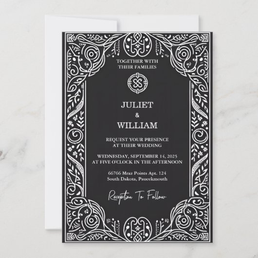 チャームケルト北欧の中世スクロールバイキング結婚ズ 招待状 (正面)