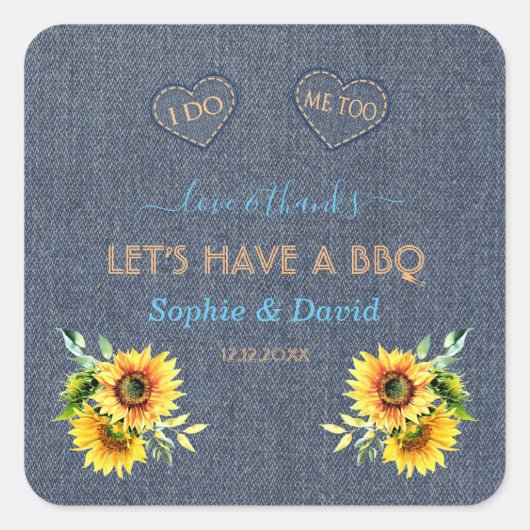 チャームサンフラワーオールドデニムブルーウェスタンI do BBQ スクエアシール (正面)